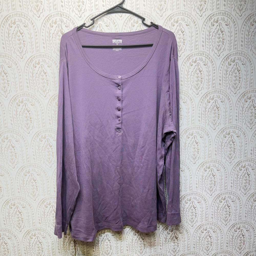 Duluth Trading Co Henley Top Womens 3X Purple Long Sleeve Cotton Button